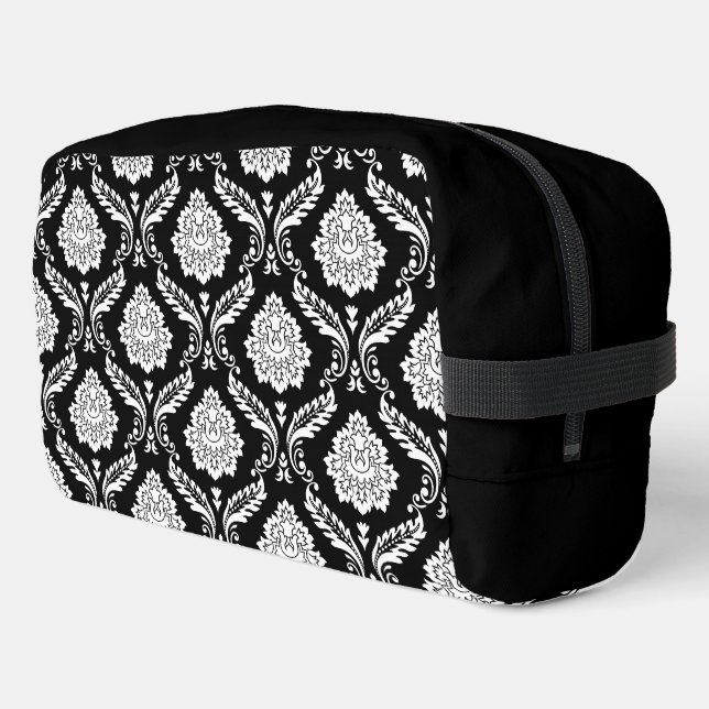 Rococo Damask Pattern White on Black Dopp Kit (Left Corner)