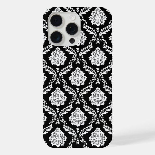Rococo Damask Pattern White on Black  iPhone Case (Back)