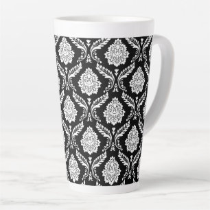 Rococo Damask Pattern White on Black Latte Mug
