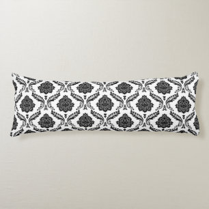 Rococo Damask Rpt Pattern Black on White Body Cushion