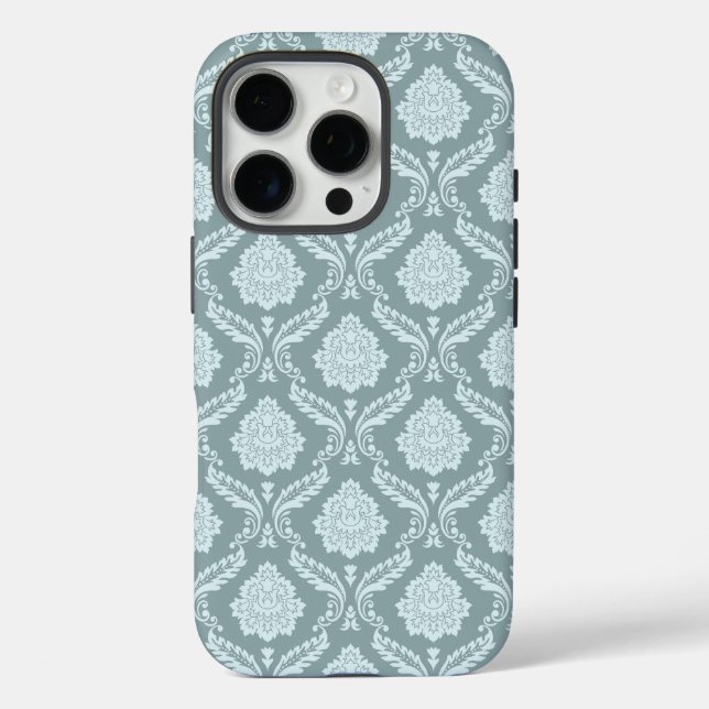 Rococo Damask Rpt Pattern Duck Egg Blue+Teal Case-Mate iPhone Case (Back)