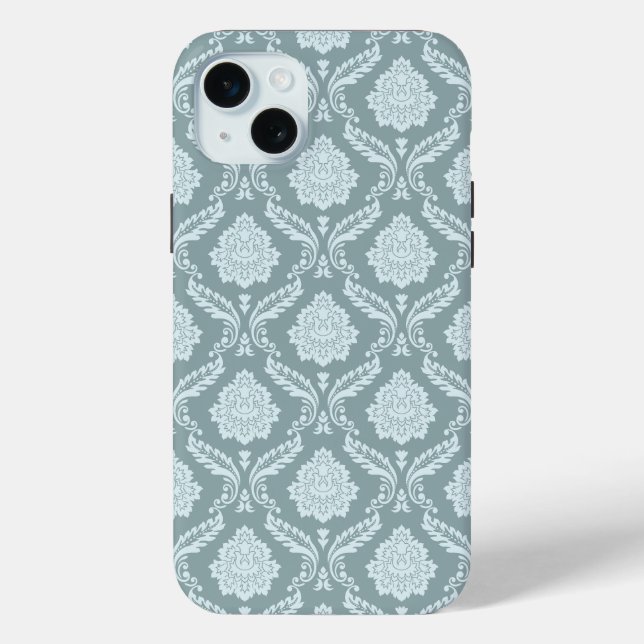 Rococo Damask Rpt Pattern Duck Egg Blue+Teal Case-Mate iPhone Case (Back)