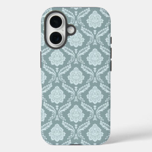 Rococo Damask Rpt Pattern Duck Egg Blue+Teal iPhone 16 Case