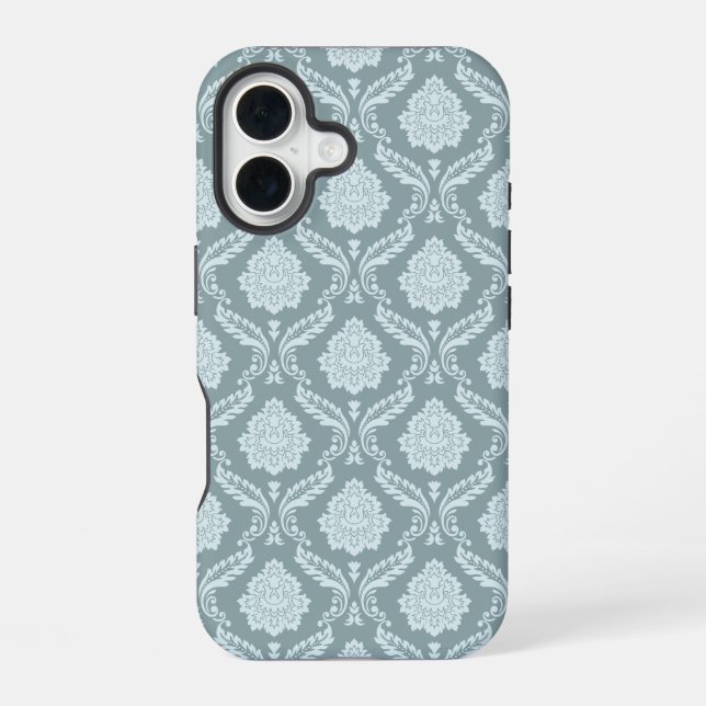 Rococo Damask Rpt Pattern Duck Egg Blue+Teal iPhone 16 Case (Back)