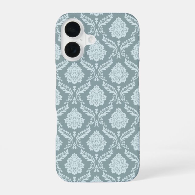 Rococo Damask Rpt Pattern Duck Egg Blue+Teal iPhone 16 Case (Back)