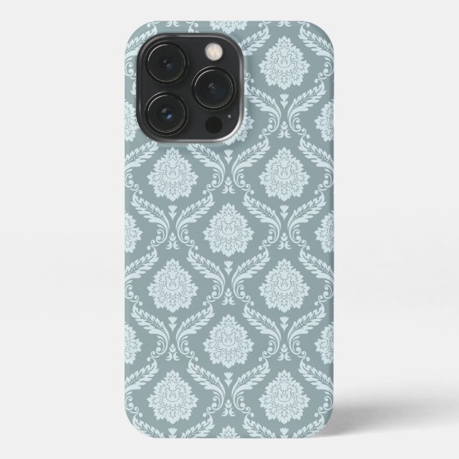 Rococo Damask Rpt Pattern Duck Egg Blue+Teal iPhone Case (Back)