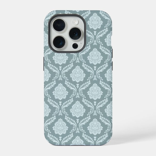 Rococo Damask Rpt Pattern Duck Egg Blue+Teal iPhone Case (Back)