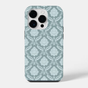 Rococo Damask Rpt Pattern Duck Egg Blue+Teal iPhone 14 Pro Case
