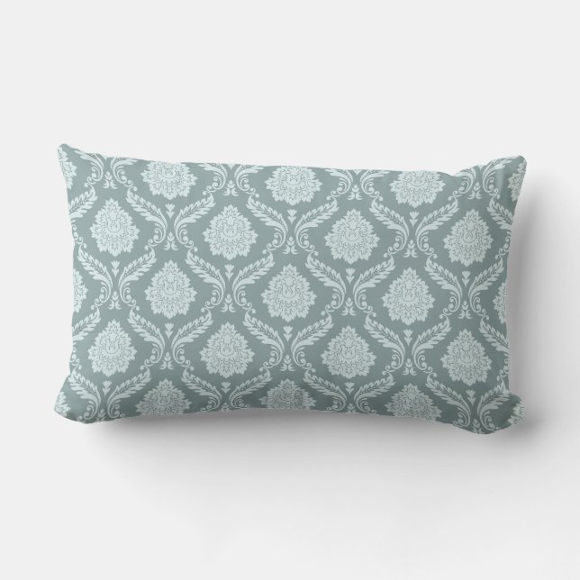 Rococo Damask Rpt Pattern Duck Egg Blue+Teal Lumbar Cushion (Back)