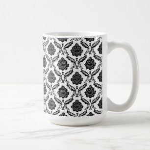 Rococo Damask Sml Pattern Black on White Coffee Mug