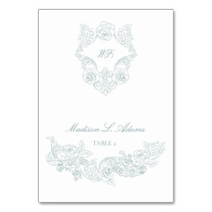 Rococo Dusty Blue Elegant Foldable Name Place Card