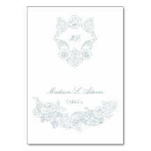 Rococo Dusty Blue Elegant Foldable Name Place Card