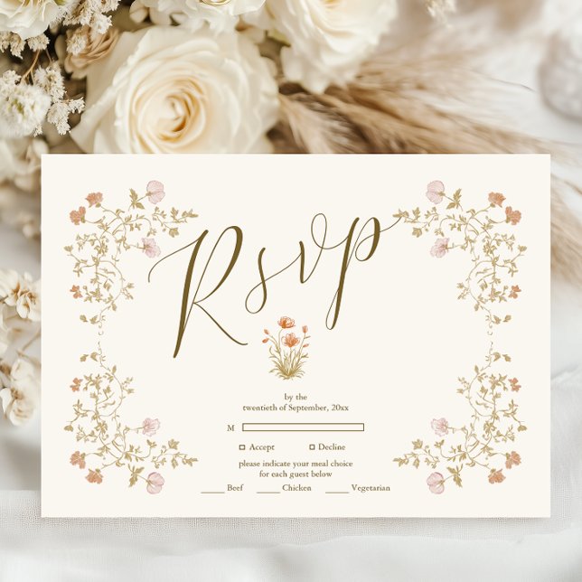 Rococo Floral Antique Frame Wedding RSVP Card (Creator Uploaded)