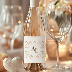 Rococo Floral Antique Frame Wedding Wine Label