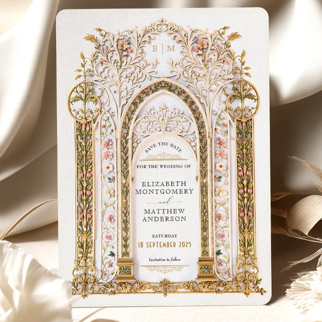 Rococo Floral Arch Save the Date Card Filigree (Creator Uploaded)