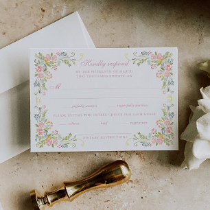 Rococo Floral Border Wedding RSVP Card