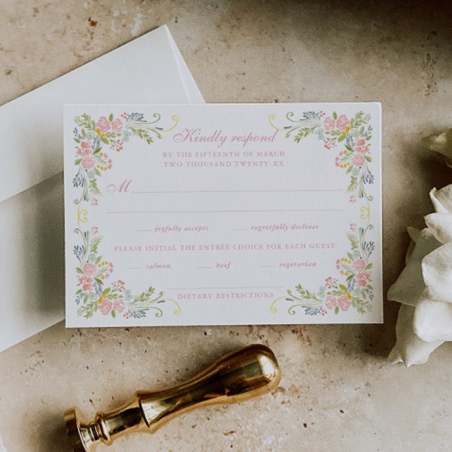 Rococo Floral Border Wedding RSVP Card (Creator Uploaded)