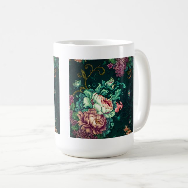 Rococo Floral Decoration Classic Mug, 15 oz  Coffee Mug (Front Right)