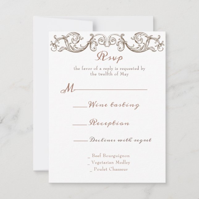 Rococo Florentine Monochrome Monogram RSVP Card (Front)