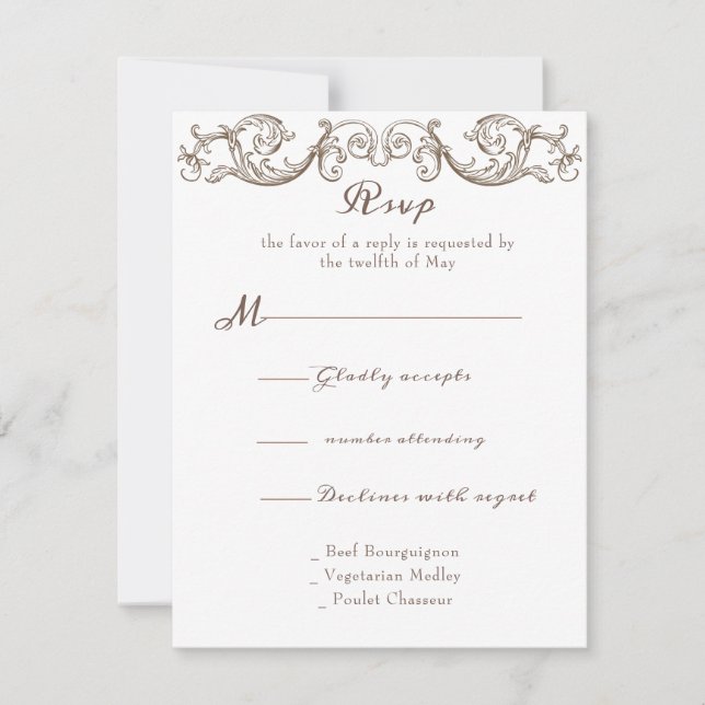 Rococo Florentine Monochrome Monogram RSVP Card (Front)