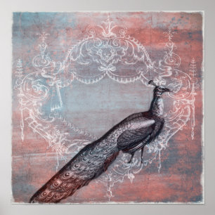 Rococo French Blue & Pink Peacock Print