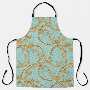 Rococo golden elements seamless pattern. Gold text Apron
