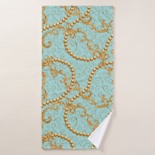 Rococo golden elements seamless pattern. Gold Text Bath Towel