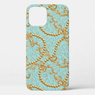 Rococo golden elements seamless pattern. Gold text iPhone 12 Case