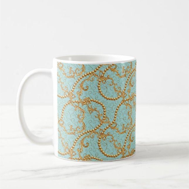 Rococo golden elements seamless pattern. Gold text Coffee Mug (Left)