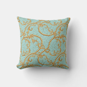 Rococo golden elements seamless pattern. Gold text Cushion