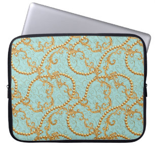 Rococo golden elements seamless pattern. Gold text Laptop Sleeve