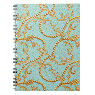 Rococo golden elements seamless pattern. Gold text Notebook