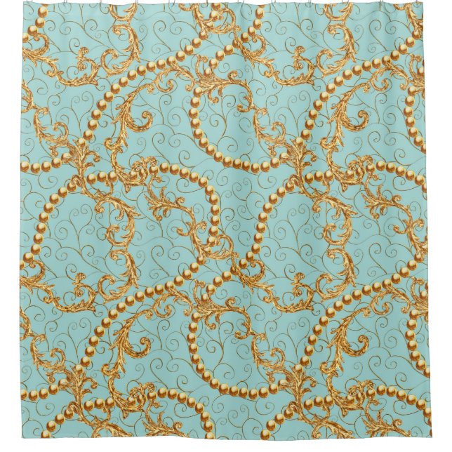 Rococo golden elements seamless pattern. Gold text Shower Curtain (Front)