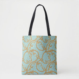 Rococo golden elements seamless pattern. Gold text Tote Bag