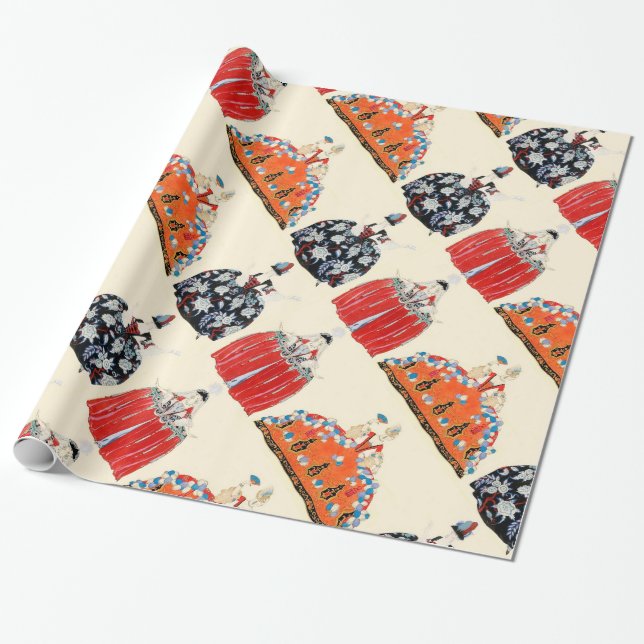 ROCOCO LADIES ART DECO FASHION COSTUME DESIGN WRAPPING PAPER (Unrolled)