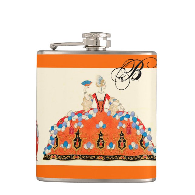 ROCOCO LADY ART DECO FASHION COSTUME MONOGRAM HIP FLASK (Front)