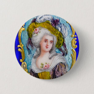 ROCOCO LADY WITH PINK ROSES 6 CM ROUND BADGE