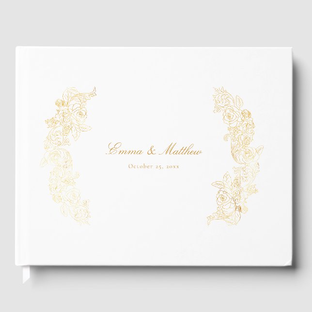 Rococo Marie Antoinette Golden Botanical Crest Guest Book (Front)