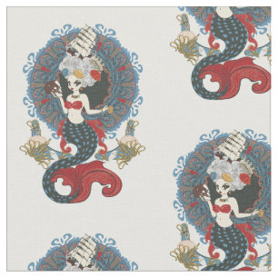Rococo mermaid art nouveau card fabric
