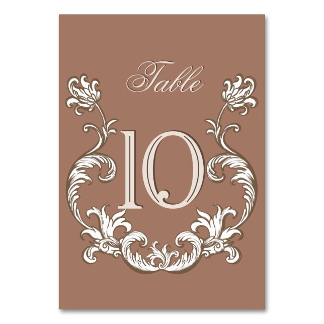 Rococo Mocha Florentine Monochrome Mousse Table Number (Front)