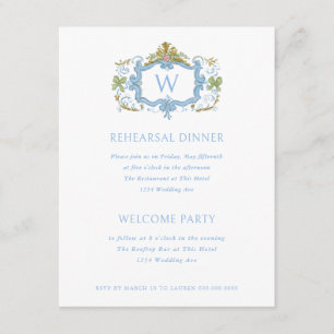 Rococo Monogram Crest Rehearsal Dinner Invitation