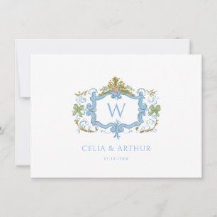 Rococo Monogram Crest Wedding  Thank You Card