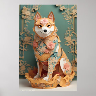 Rococo Pastel Colour Paper Shiba Inu Poster
