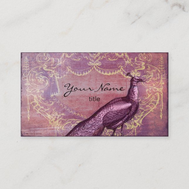 Rococo Peacock in Purple Business Cards (Front)