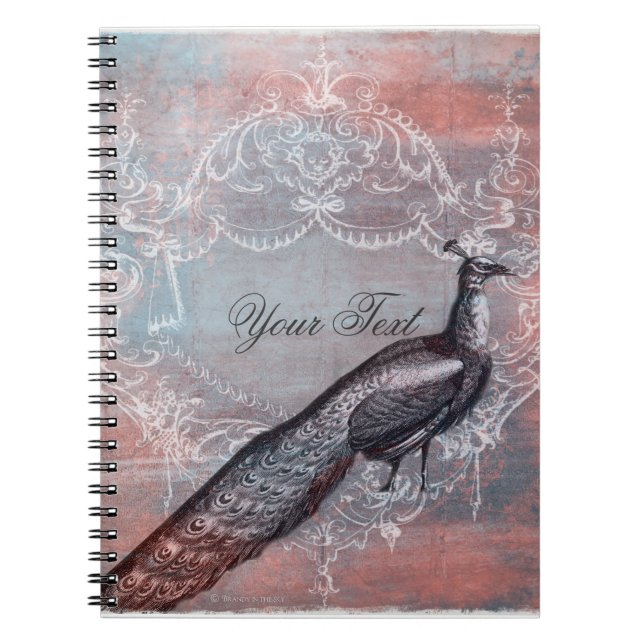 Rococo Peacock Personalised Spiral Journal (Front)