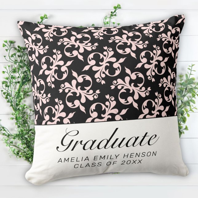 Rococo Pink Black Pattern Graduate Graduation    Cushion (Creator Uploaded)