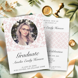 Rococo Pink Graduate Photo Graduation Invitation
