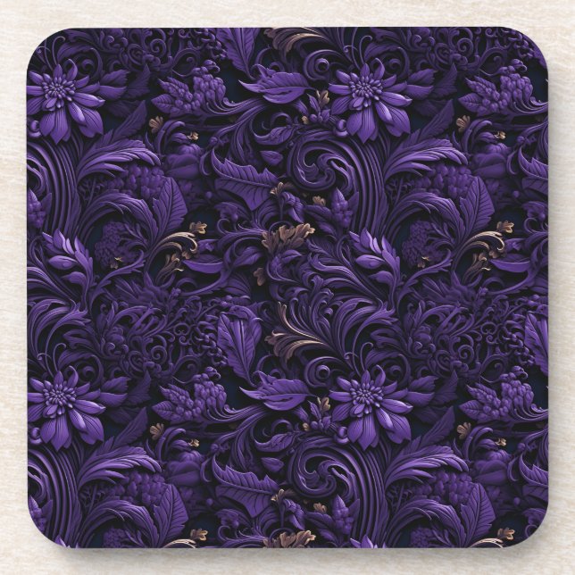 Rococo Realms: Dark Purple & Gold Coaster (Front)