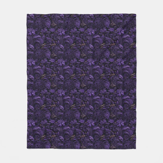 Rococo Realms: Dark Purple & Gold Fleece Blanket (Front)