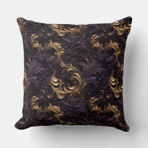 Rococo Realms: Golden Dark Purple Floral Beads Cushion